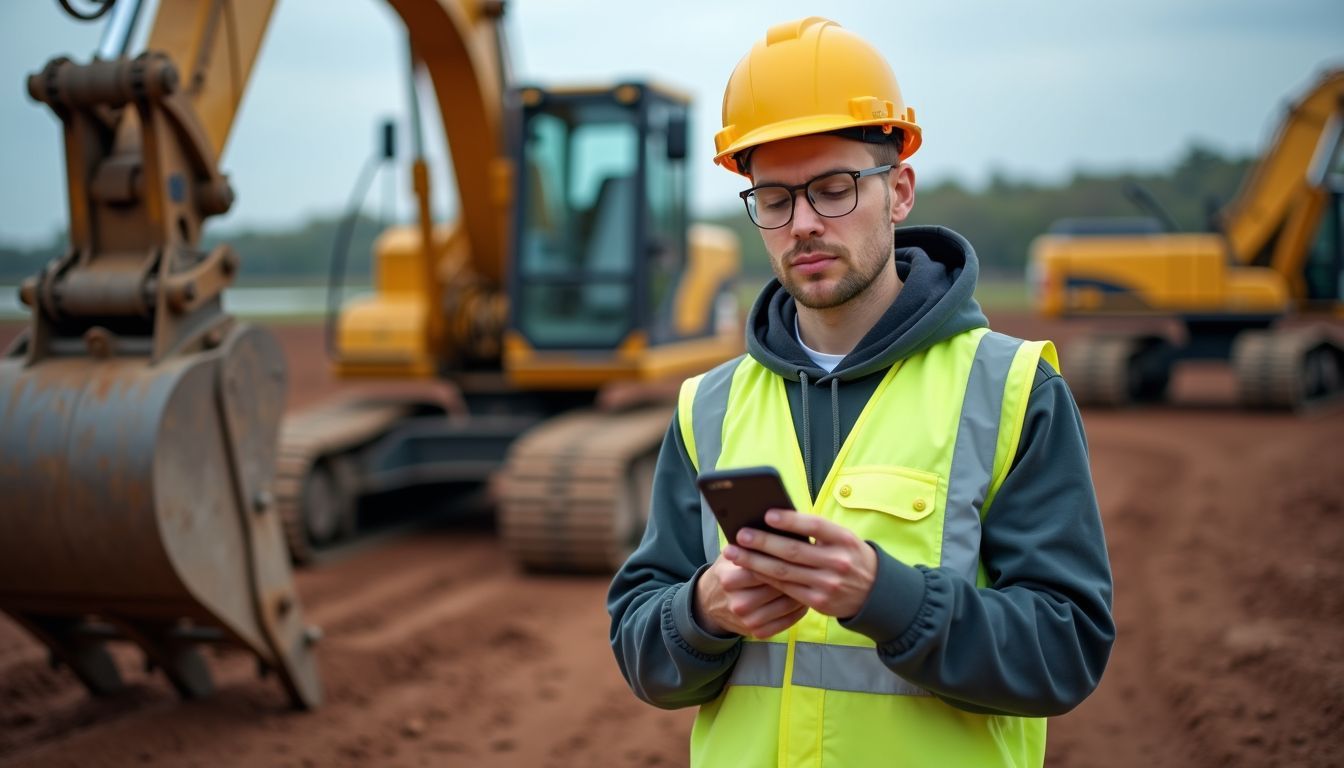 An environmental consultant works on a construction site, assessing the area. An environmental consultant works on a construction site, assessing the area.