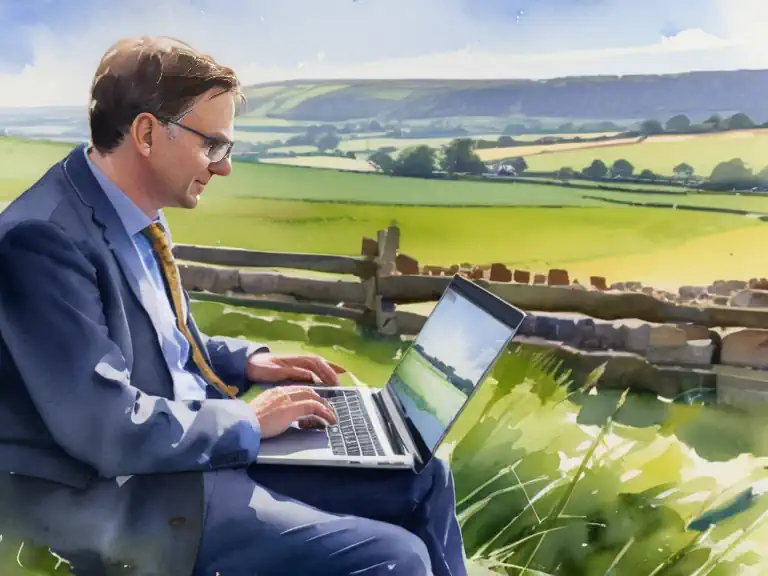 Environmental consultant working on his laptop in Bedfordshire.