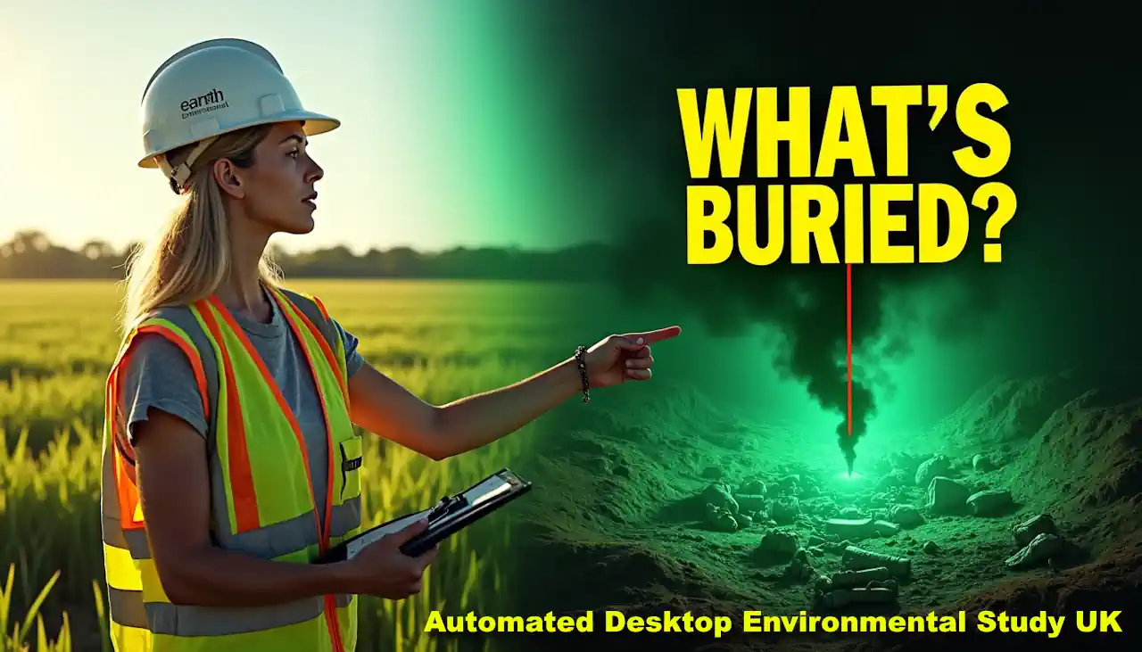 Graphic illustrates buried contamination as part of Automated Desktop Environmental Study UK Graphic illustrates buried contamination as part of Automated Desktop Environmental Study UK
