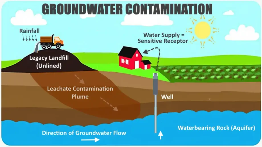 Legacy Landfill leachate contamination Plume Schematic Diagram. Legacy Landfill leachate contamination Plume Schematic Diagram.